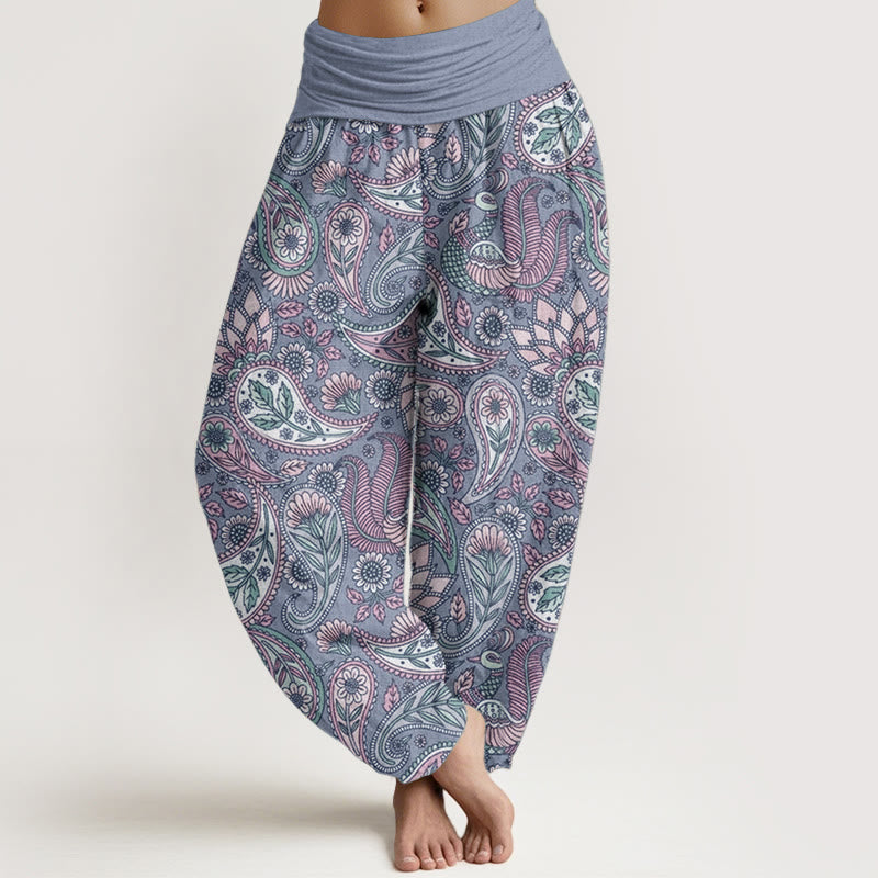 Buddha Stonesピュアコットン カシューフラワー ピーコック サンフラワーデザイン レディース 伸縮性ウエスト ハーレムパンツ