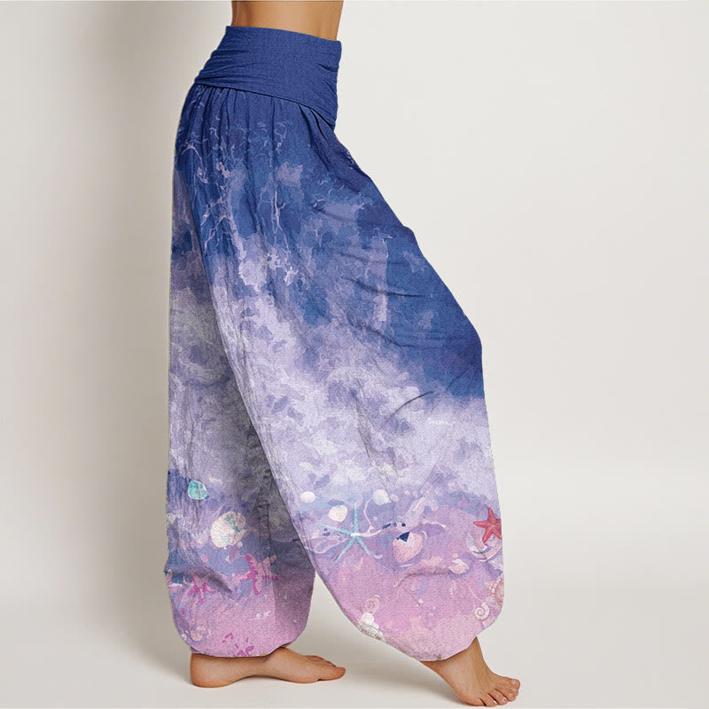 Buddha Stonesピュアコットン ヴァストオーシャン柄 レディース 伸縮性ウエスト ハーレムパンツ - image 11