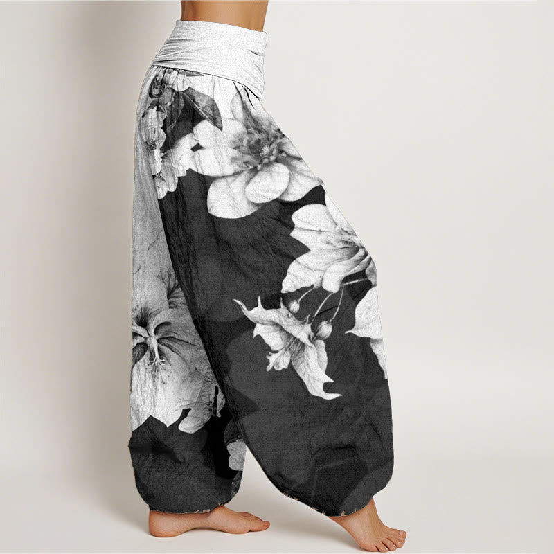Buddha Stonesピュアコットン カメリア柄 レディース 伸縮性ウエスト ハーレムパンツ - image 2
