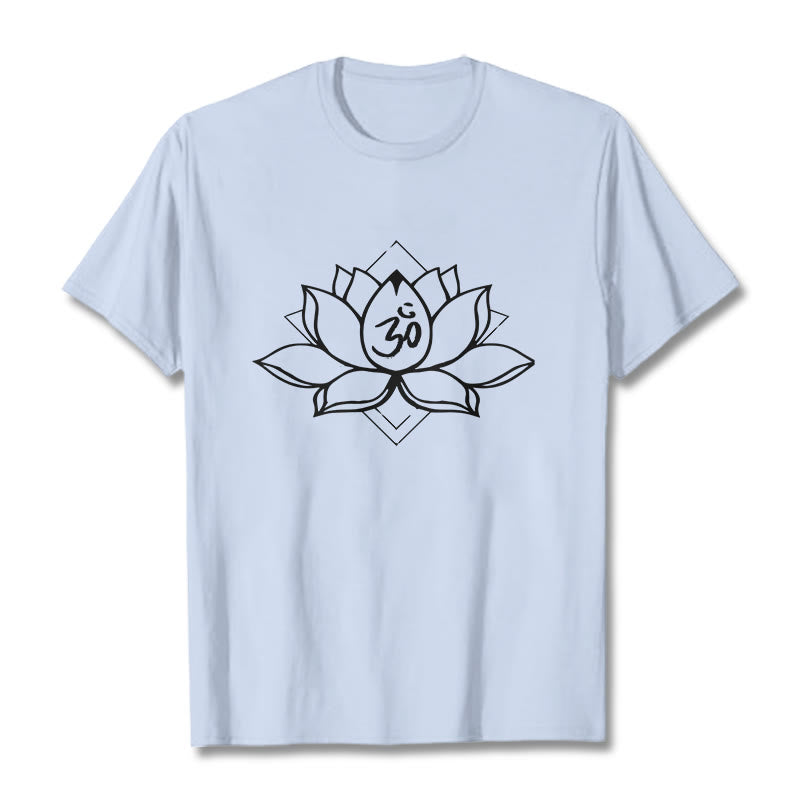 Buddha Stonesと蓮の花、オームサンスクリット柄コットンTシャツ - ライトシアン - 2XL - image 19