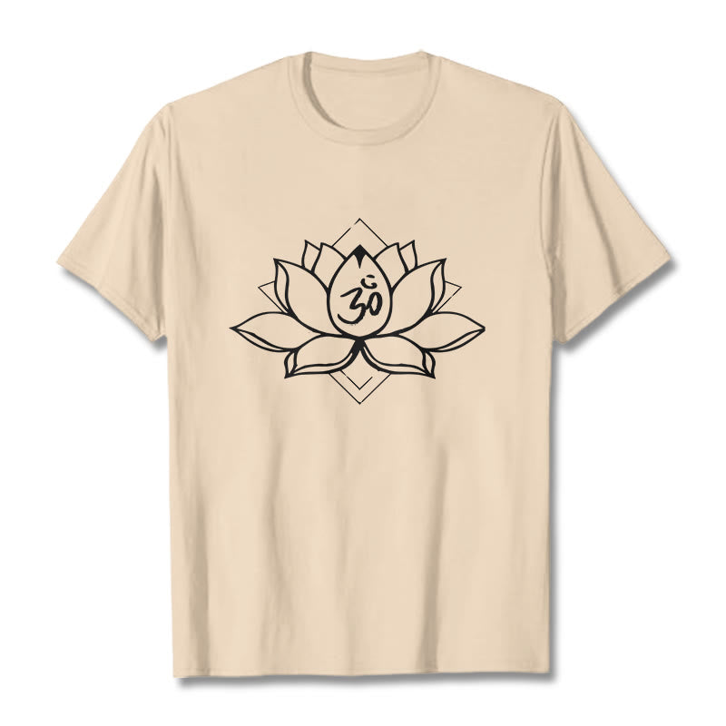 Buddha Stonesと蓮の花、オームサンスクリット柄コットンTシャツ - ビスク - 2XL - image 8