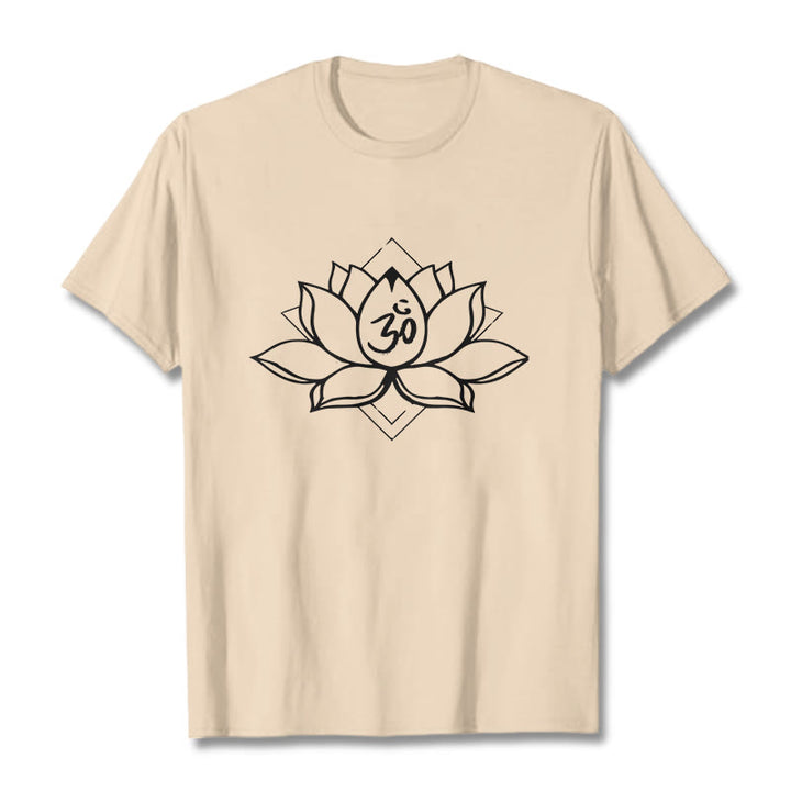 Buddha Stonesと蓮の花、オームサンスクリット柄コットンTシャツ - ビスク - 2XL - image 8
