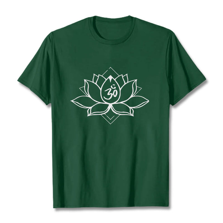 Buddha Stonesと蓮の花、オームサンスクリット柄コットンTシャツ - フォレストグリーン - 2XL - image 10