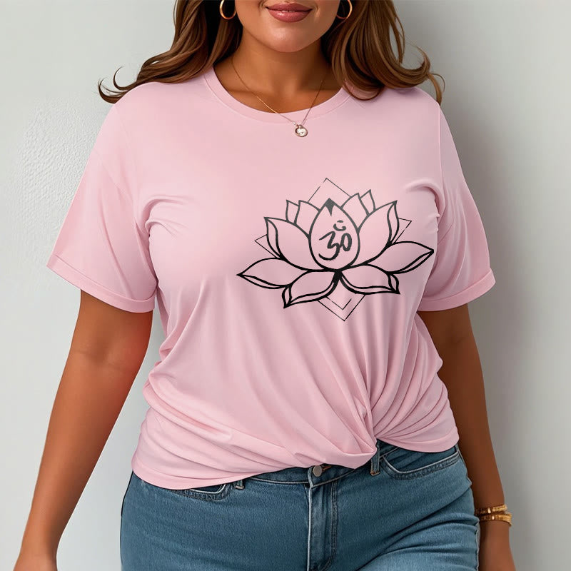 Buddha Stonesと蓮の花、オームサンスクリット柄コットンTシャツ - image 13