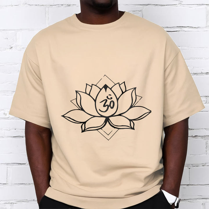 Buddha Stonesと蓮の花、オームサンスクリット柄コットンTシャツ - image 9