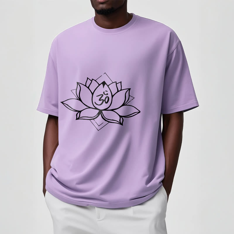 Buddha Stonesと蓮の花、オームサンスクリット柄コットンTシャツ - image 18