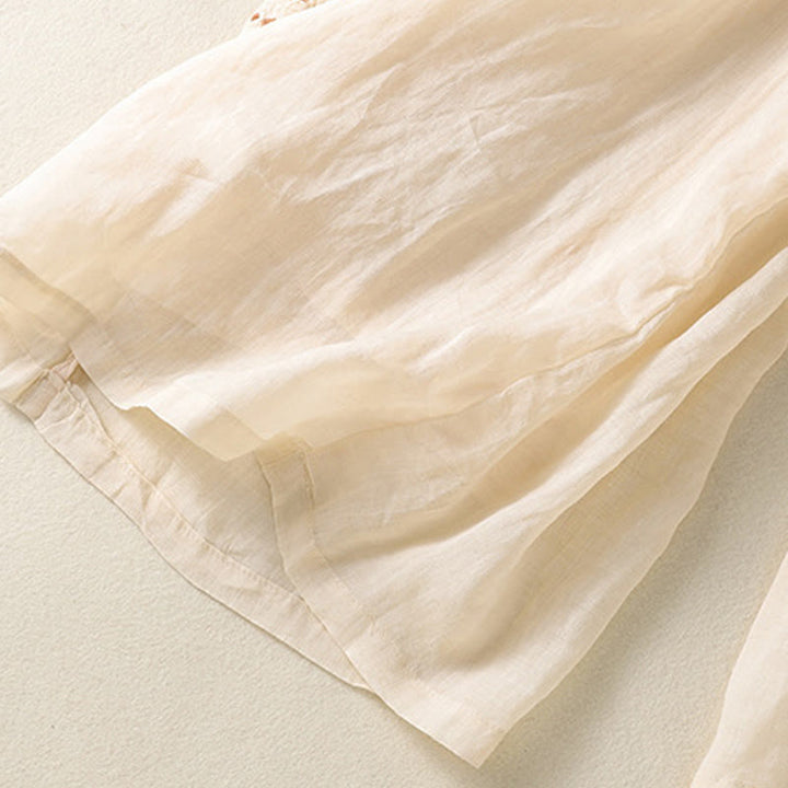 Buddha Stonesエスニック刺繍ドローストリングコットンリネンレディースハイウエストワイドレッグパンツポケット付き - image 5