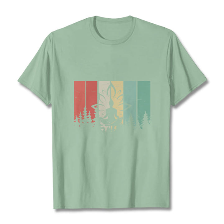 Buddha Stones蓮華座で瞑想する仏像 影模様 コットンTシャツ - ペールグリーン - 2XL - image 15