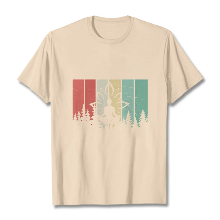 Buddha Stones蓮華座で瞑想する仏像 影模様 コットンTシャツ - ビスク - 2XL - image 8