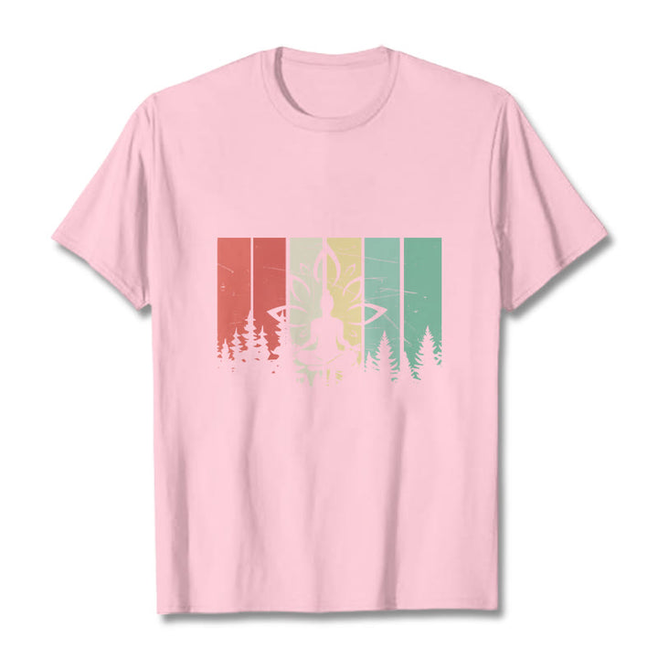 Buddha Stones蓮華座で瞑想する仏像 影模様 コットンTシャツ - ライトピンク - 2XL - image 13