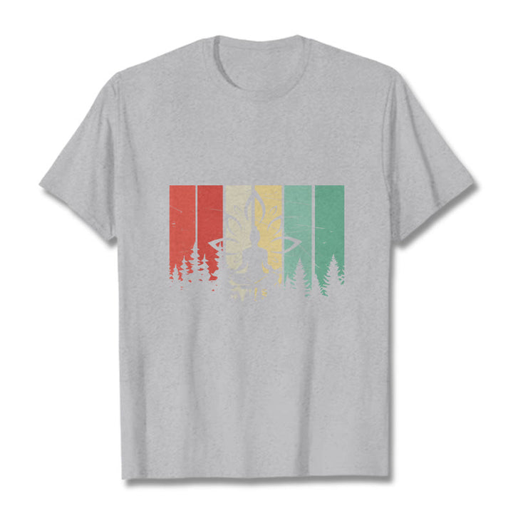 Buddha Stones蓮華座で瞑想する仏像 影模様 コットンTシャツ - ライトグレー - 2XL - image 19