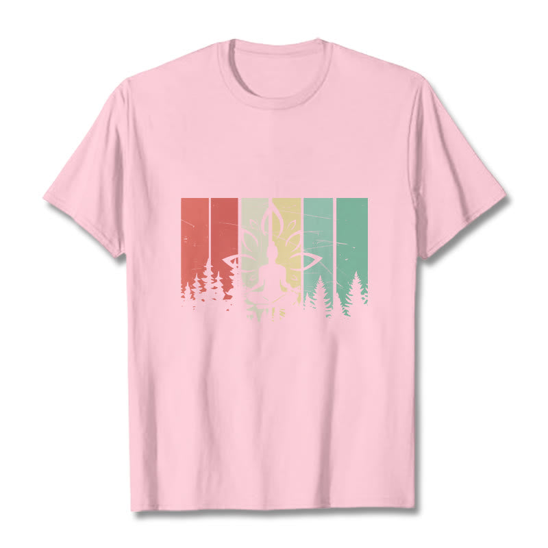 Buddha Stones蓮華座で瞑想する仏像 影模様 コットンTシャツ - ライトピンク - 2XL - image 12