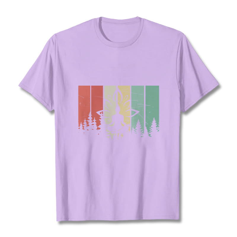Buddha Stones蓮華座で瞑想する仏像 影模様 コットンTシャツ - 梅 - 2XL - image 16
