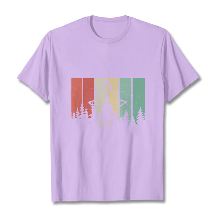 Buddha Stones蓮華座で瞑想する仏像 影模様 コットンTシャツ - 梅 - 2XL - image 16