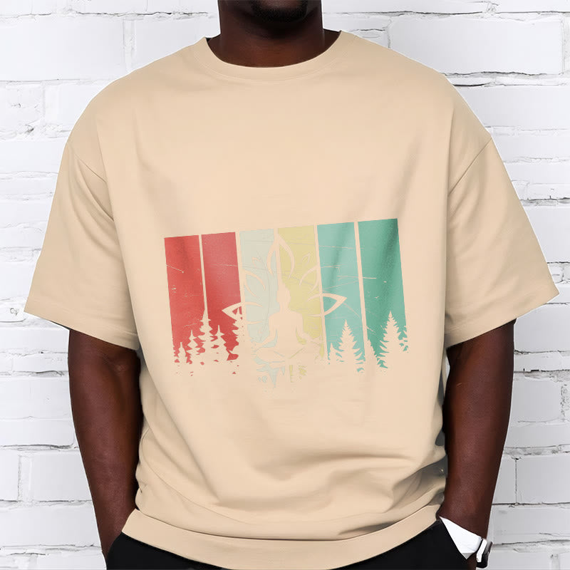 Buddha Stones蓮華座で瞑想する仏像 影模様 コットンTシャツ - image 9