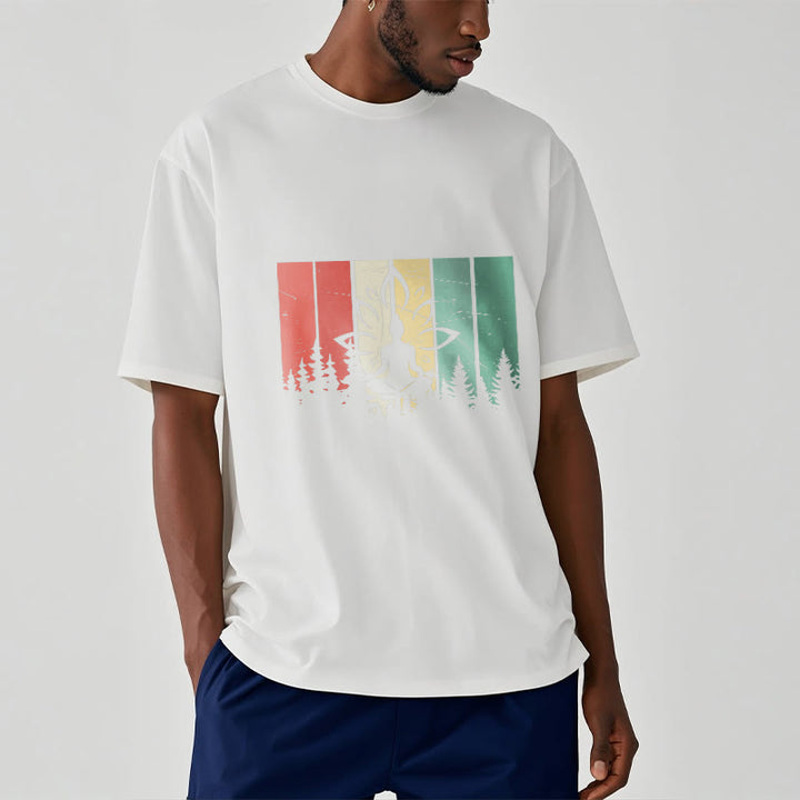 Buddha Stones蓮華座で瞑想する仏像 影模様 コットンTシャツ - image 7