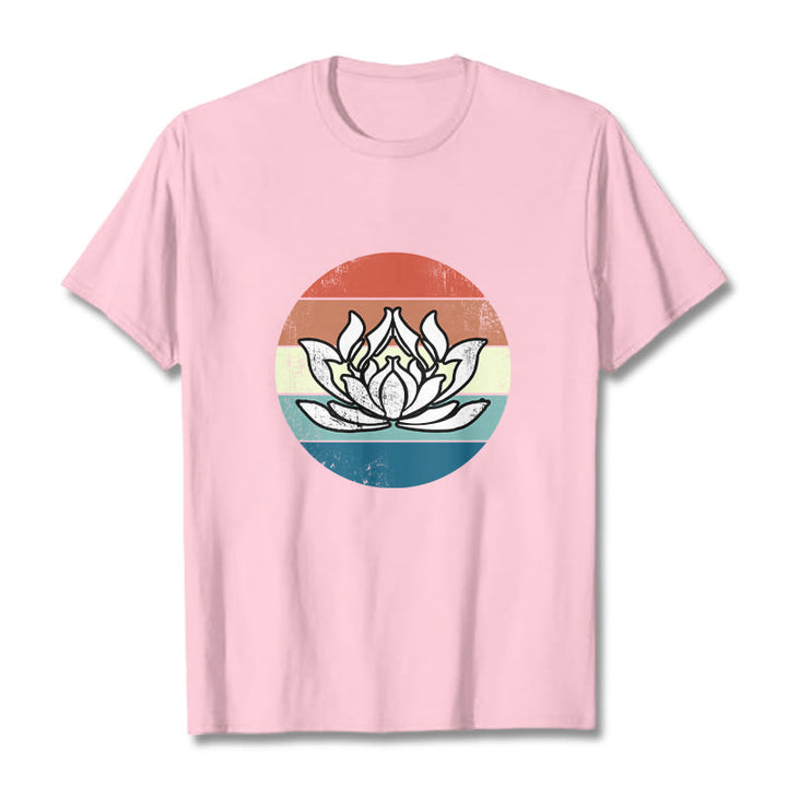 Buddha Stonesと蓮の花のカラフルなストライプ柄コットンTシャツ - ライトピンク - 2XL - image 12