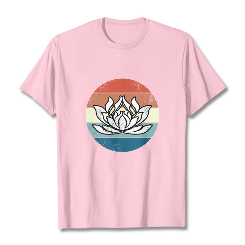 Buddha Stonesと蓮の花のカラフルなストライプ柄コットンTシャツ - ライトピンク - 2XL - image 13