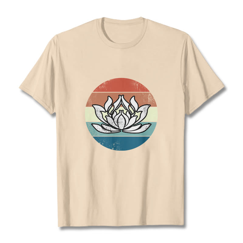 Buddha Stonesと蓮の花のカラフルなストライプ柄コットンTシャツ - ビスク - 2XL - image 8