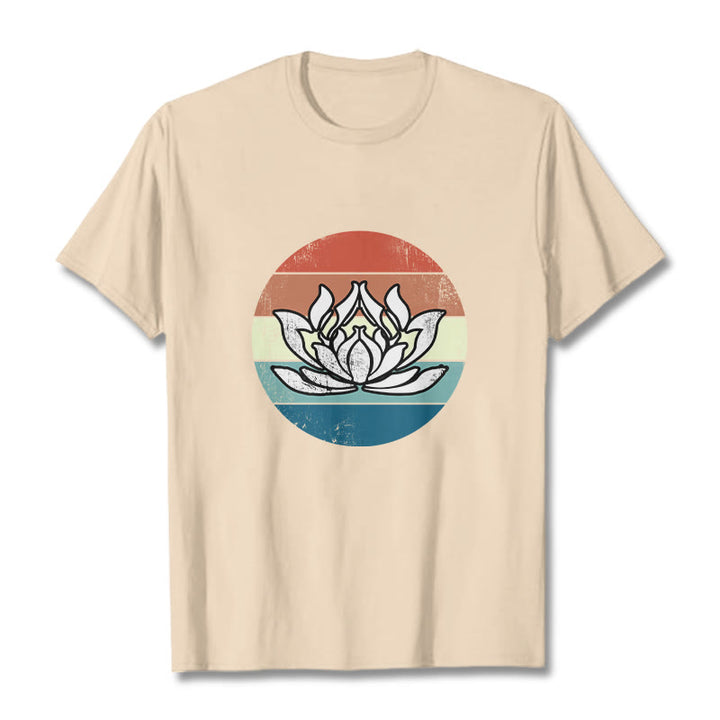 Buddha Stonesと蓮の花のカラフルなストライプ柄コットンTシャツ - ビスク - 2XL - image 8