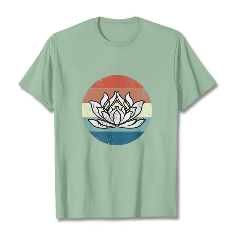 Buddha Stonesと蓮の花のカラフルなストライプ柄コットンTシャツ - 淡い緑色 - 2XL - image 14