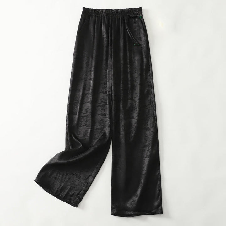Buddha Stones春カジュアル ジャカード 無地 レディース コットンリネン ワイドレッグパンツ ポケット付き - 黒 - US8-10，UK/AU12-14，EU40-42 (2XL) - image 8