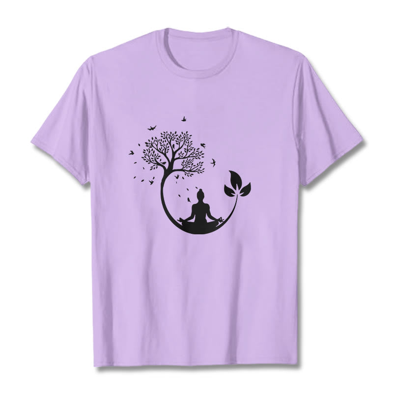 Buddha Stones、木の中で瞑想する仏陀の模様のコットンTシャツ - 梅 - 2XL - image 16
