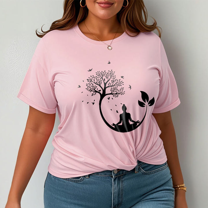 Buddha Stones、木の中で瞑想する仏陀の模様のコットンTシャツ - image 14