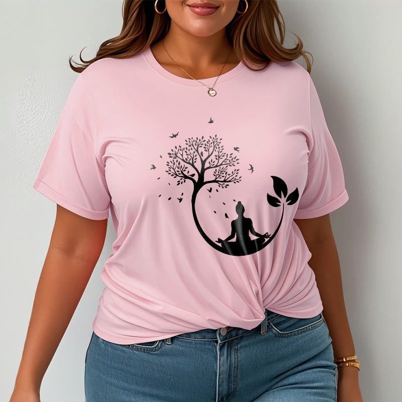 Buddha Stones、木の中で瞑想する仏陀の模様のコットンTシャツ - image 13