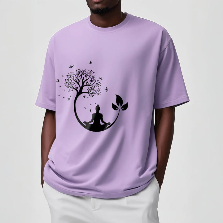 Buddha Stones、木の中で瞑想する仏陀の模様のコットンTシャツ - image 17