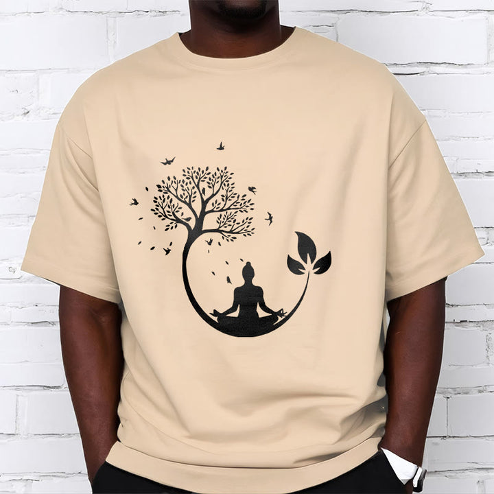 Buddha Stones、木の中で瞑想する仏陀の模様のコットンTシャツ - image 9