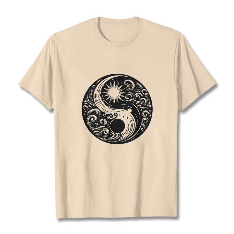 Buddha Stones、太陽、月、波、陰陽柄コットンTシャツ - ビスク - 2XL - image 9