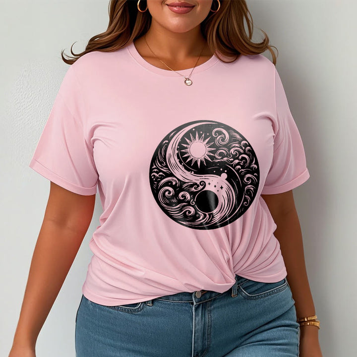 Buddha Stones、太陽、月、波、陰陽柄コットンTシャツ - image 14