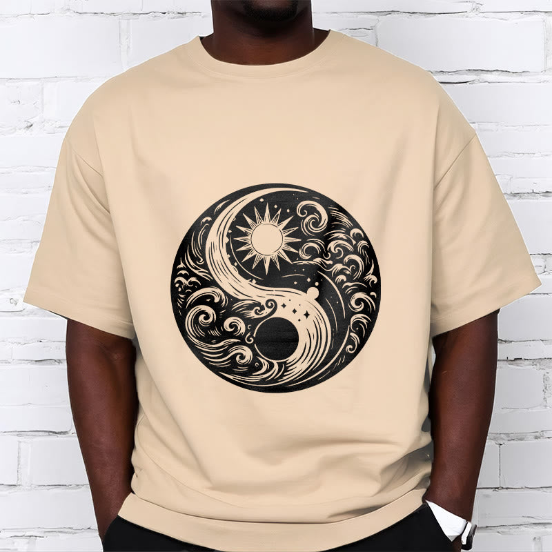Buddha Stones、太陽、月、波、陰陽柄コットンTシャツ - image 9
