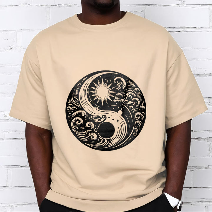 Buddha Stones、太陽、月、波、陰陽柄コットンTシャツ - image 9