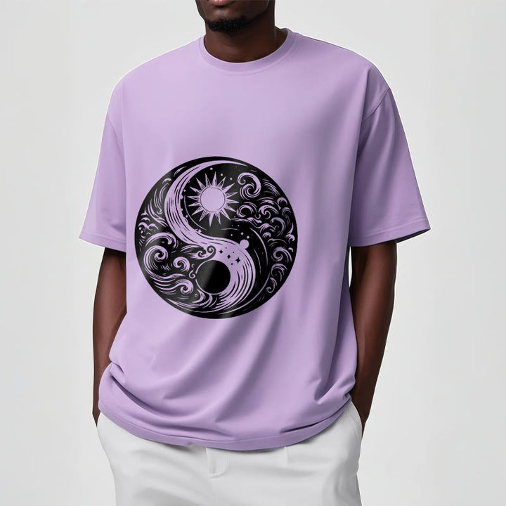 Buddha Stones、太陽、月、波、陰陽柄コットンTシャツ - image 17