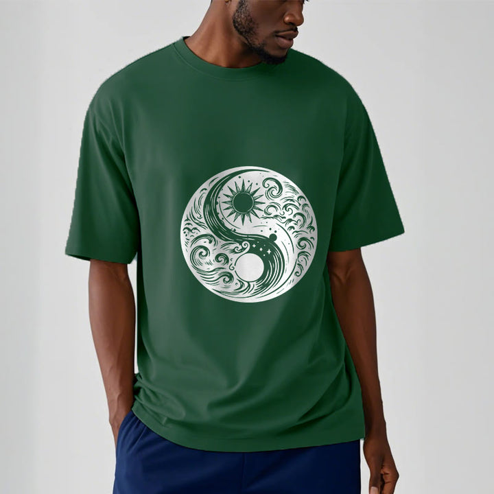 Buddha Stones、太陽、月、波、陰陽柄コットンTシャツ - image 12