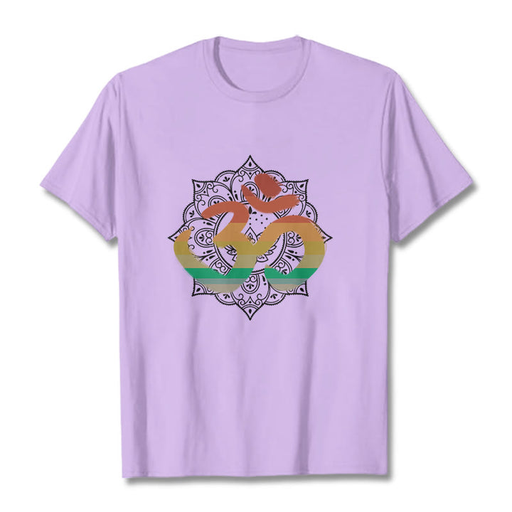 Buddha Stonesのグラデーションカラーのオームサンスクリットマンダラ背景パターンコットンTシャツ - 梅 - 2XL - image 17