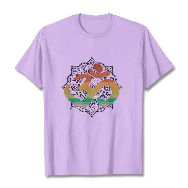 Buddha Stonesのグラデーションカラーのオームサンスクリットマンダラ背景パターンコットンTシャツ - 梅 - 2XL - image 16