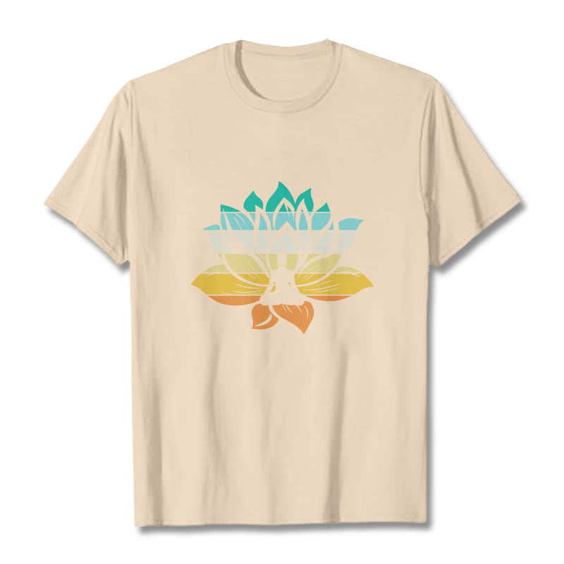 Buddha Stonesグラデーションカラーの蓮の花仏瞑想コットンTシャツ - ビスク - 2XL - image 9