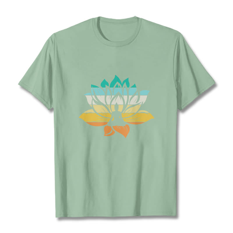 Buddha Stonesグラデーションカラーの蓮の花仏瞑想コットンTシャツ - ペールグリーン - 2XL - image 15