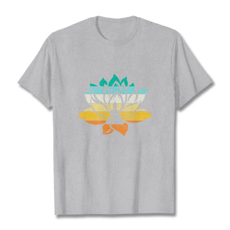 Buddha Stonesグラデーションカラーの蓮の花仏瞑想コットンTシャツ - ライトグレー - 2XL - image 20
