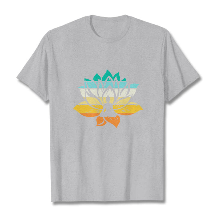 Buddha Stonesグラデーションカラーの蓮の花仏瞑想コットンTシャツ - ライトグレー - 2XL - image 20