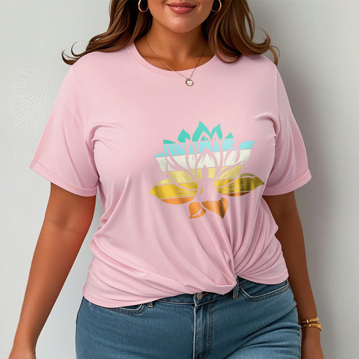 Buddha Stonesグラデーションカラーの蓮の花仏瞑想コットンTシャツ - image 14