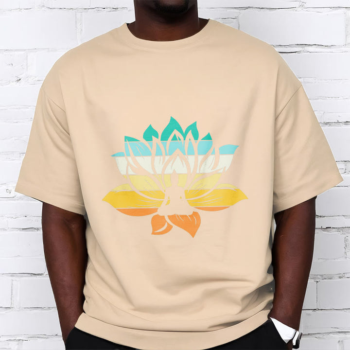 Buddha Stonesグラデーションカラーの蓮の花仏瞑想コットンTシャツ - image 9