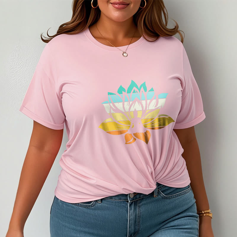 Buddha Stonesグラデーションカラーの蓮の花仏瞑想コットンTシャツ - image 13