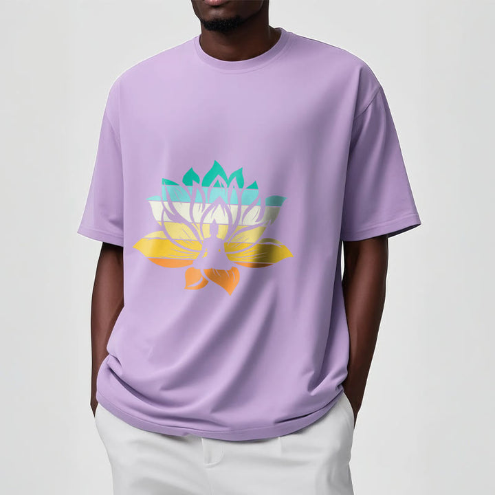 Buddha Stonesグラデーションカラーの蓮の花仏瞑想コットンTシャツ - image 17