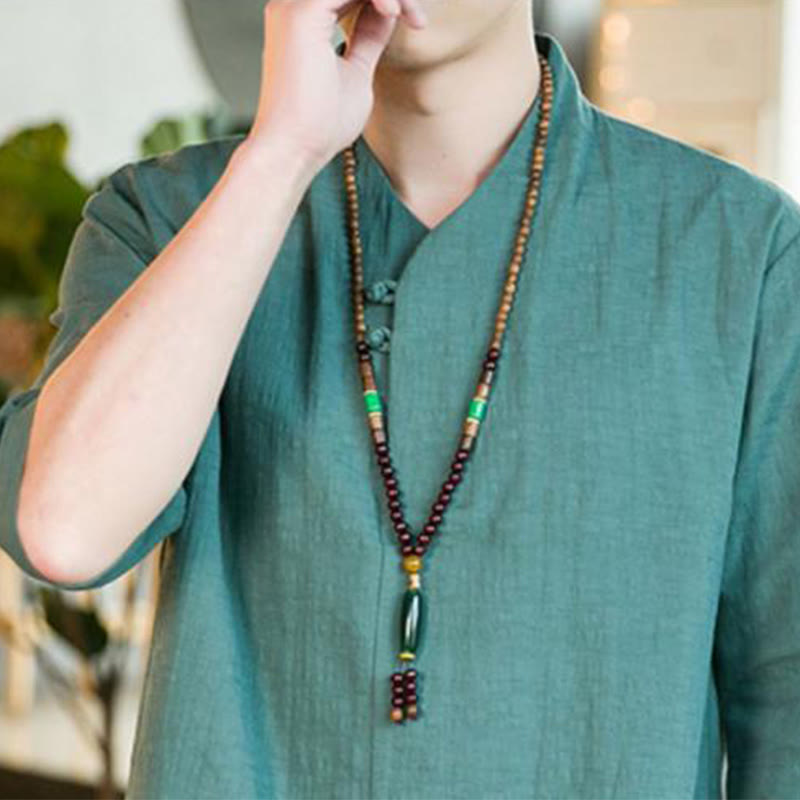 Buddha Stonesサマー ヴィンテージ 無地 カエルボタンデザイン メンズ コットン 七分袖シャツ - image 5