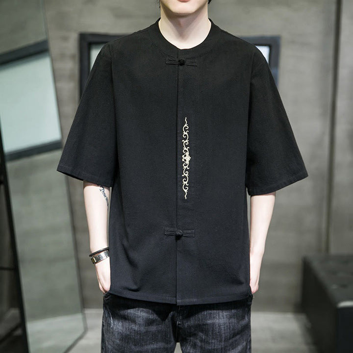 Buddha Stonesカジュアル 無地 カエルボタン 刺繍 メンズ コットン リネン シャツ カーディガン - image 21