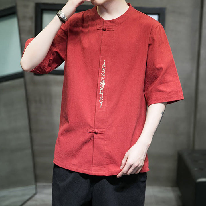 Buddha Stonesカジュアル 無地 カエルボタン 刺繍 メンズ コットン リネン シャツ カーディガン - image 11